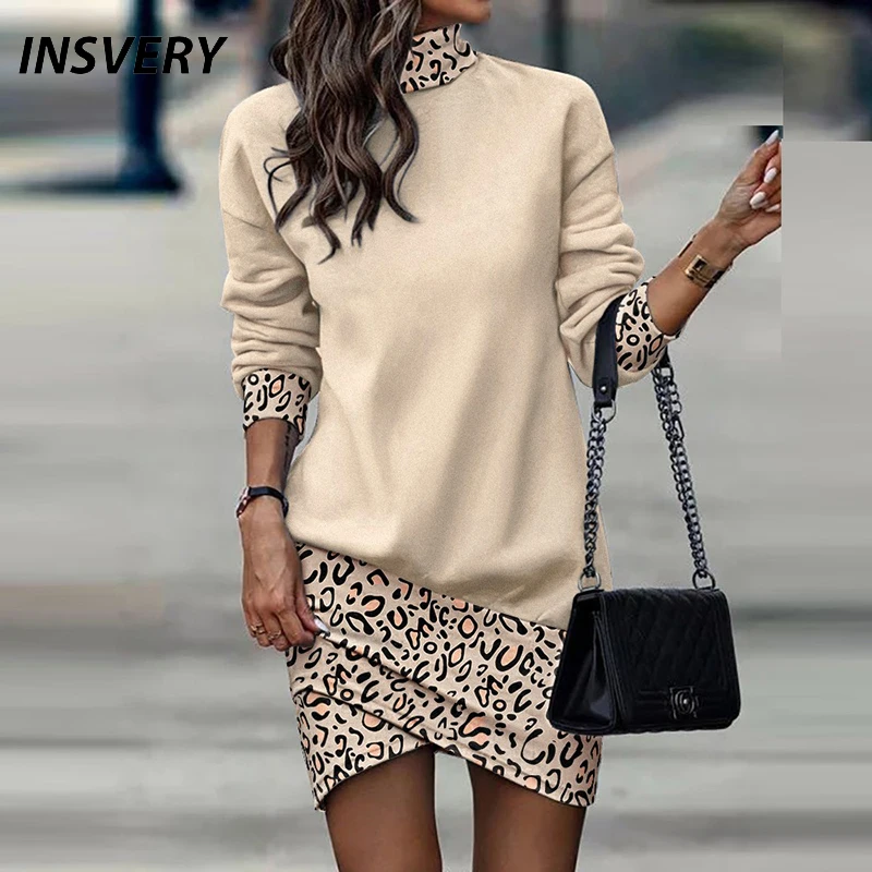 Top Trends: Autumn Long Sleeve Dress Women Turtleneck Casual Mini Dresses For Women Casual Vintage Print Office Dress 2022 Shoppable Styles