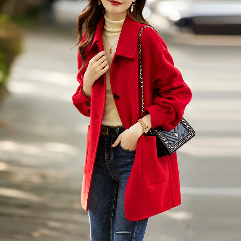 Top Trends: Vimly Winter Wool Coats Women Long Jackets 2022 New Korean Fashion Solid Lapel Pockets Overcoat Elegant Female Woolen Coat 50373 Shoppable Styles