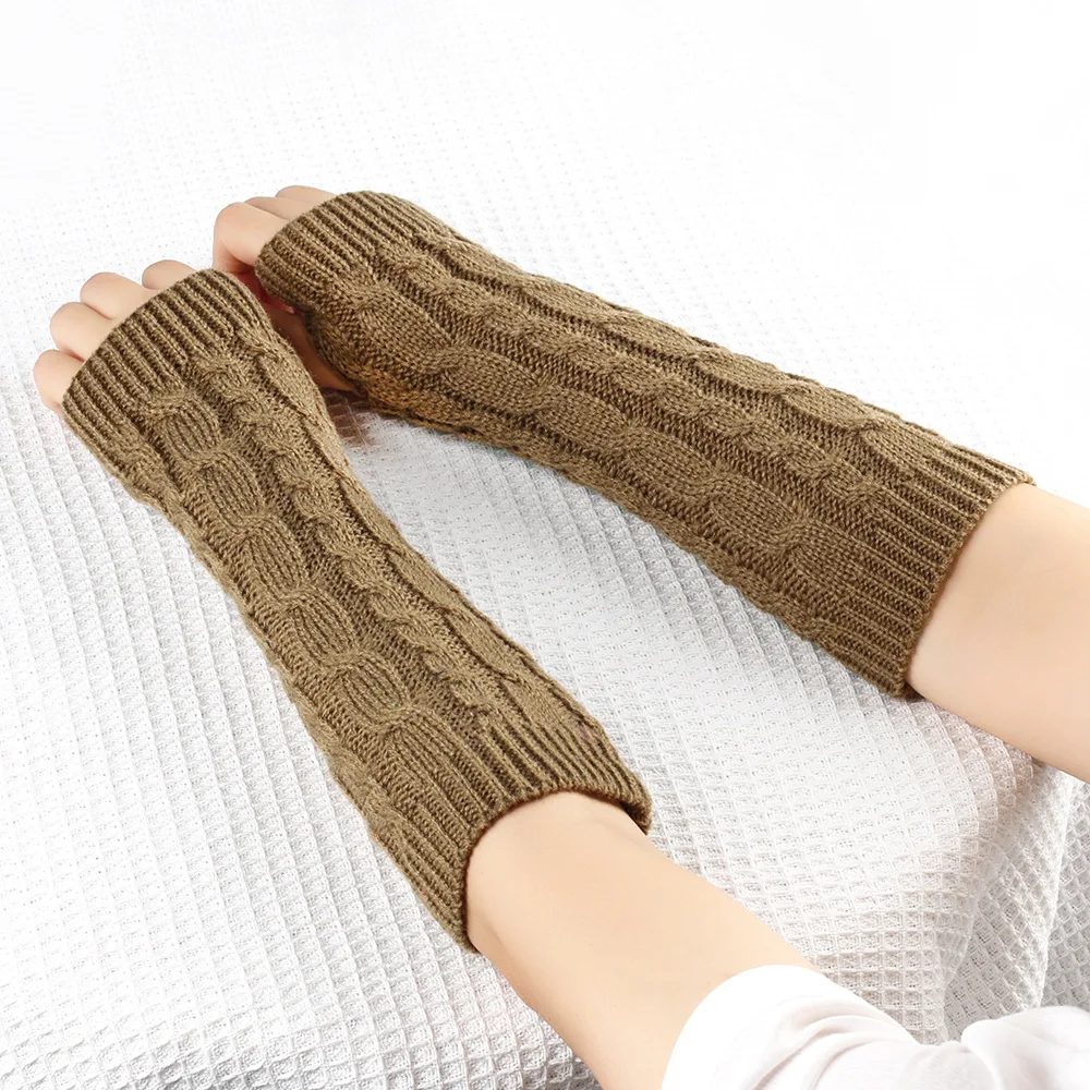 Top Trends: Long Fingerless Gloves Winter Warm Wool Knitting Arm Gloves Twist Crochet Half Finger Gloves Girls Punk Gothic Knitted Mittens Shoppable Styles - Image 5