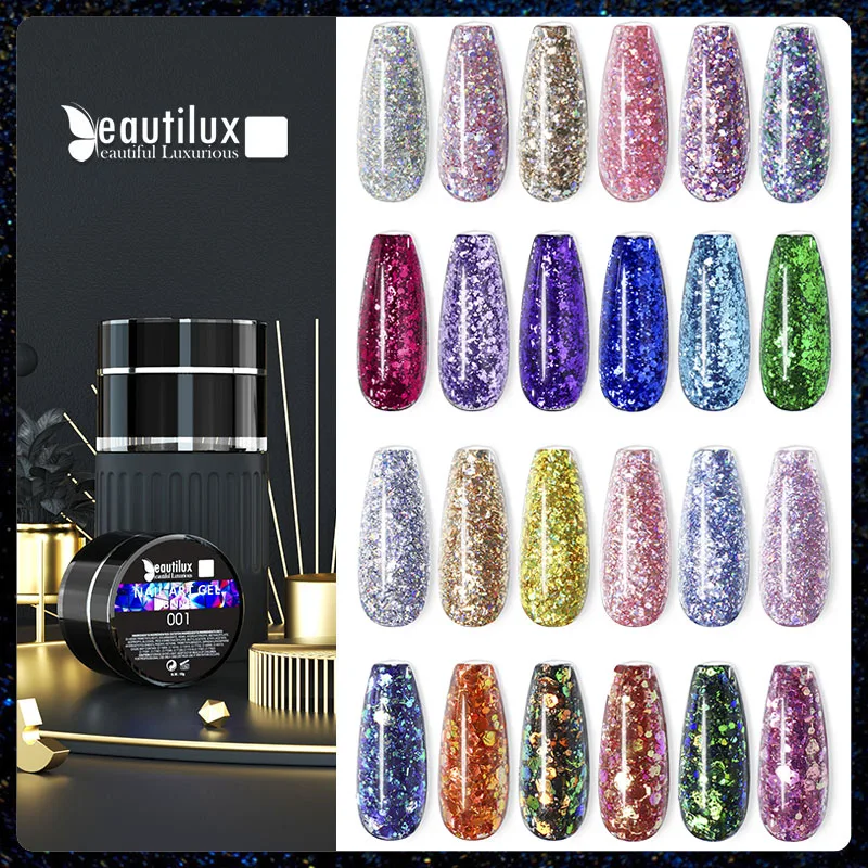 Top Trends: Beautilux Glitter Nail Gel Polish Dazzling Sparkling Flashing Bling Holographic Mermaid Sequins Gels Lacquer Nail Art Varnish Shoppable Styles