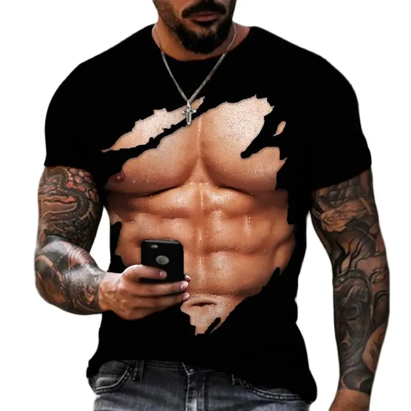 Top Trends: Summer Fashion Personality Chest Muscle Abs Graphic T Shirts Men Casual Hip Hop Harajuku 3D Funny Printed Short Sleeve Tees Top Shoppable Styles