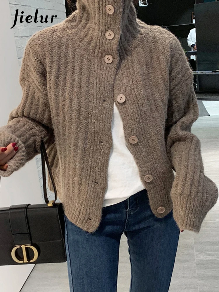 Top Trends: Jielur Winter New Loose Simple Women Cardigan Casual Fashion Knitted Cardigan Woman White Grey Camel Black Street Chic Sweaters Shoppable Styles