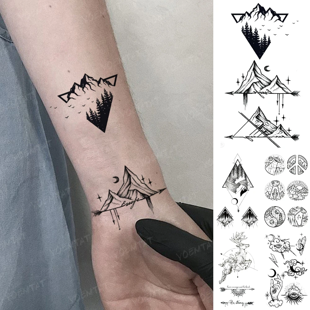 Top Trends: Translatable Waterproof Temporary Tattoo Sticker Mountain River Geometric Flash Tatto Men Women Child Wrist Body Art Fake Tatoo Shoppable Styles