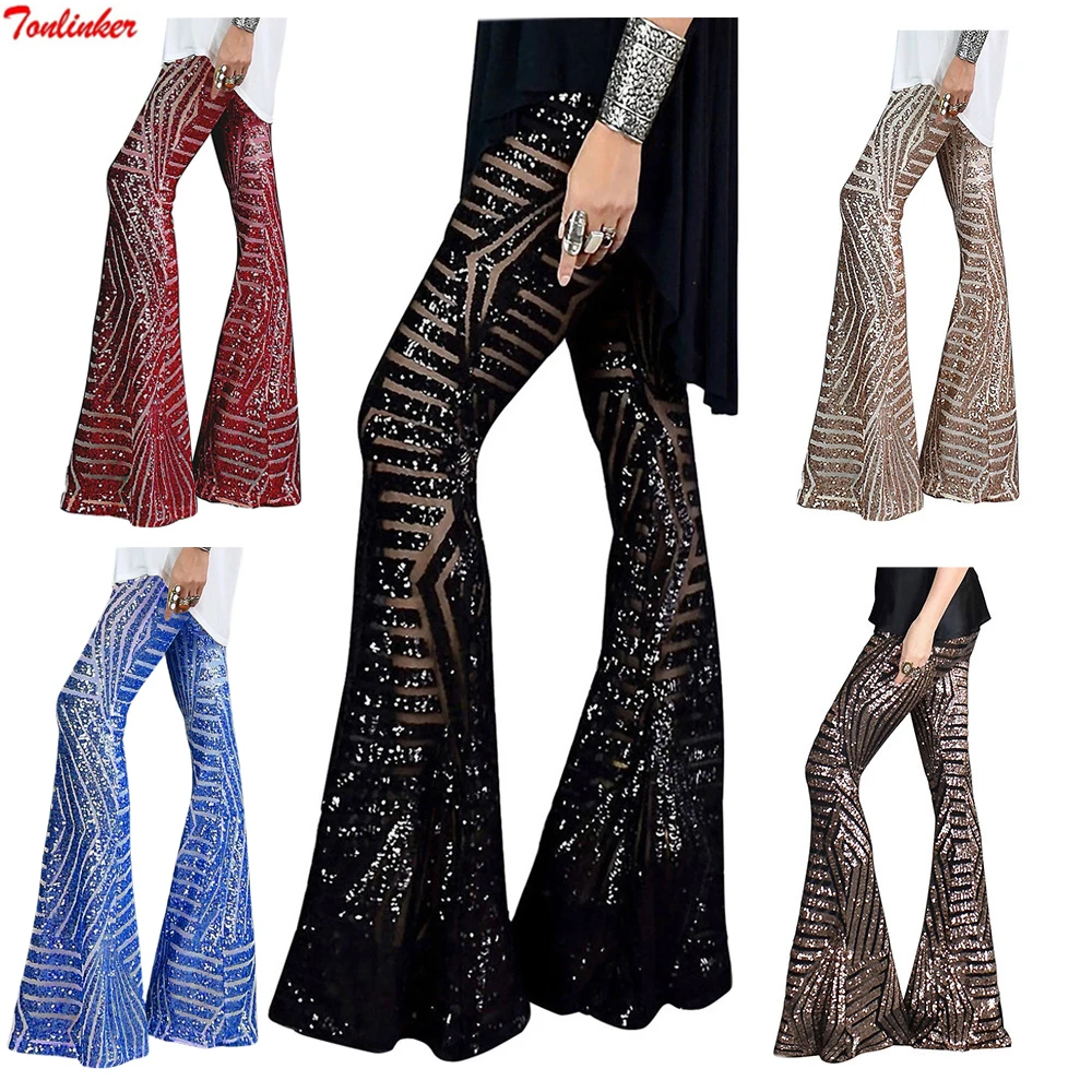 Top Trends: Fashion Sequin Wide Leg Pants Black Apricot Brown Red Blue Korean Style Women Trousers High Waist Loose Mopping Long Pants Shoppable Styles