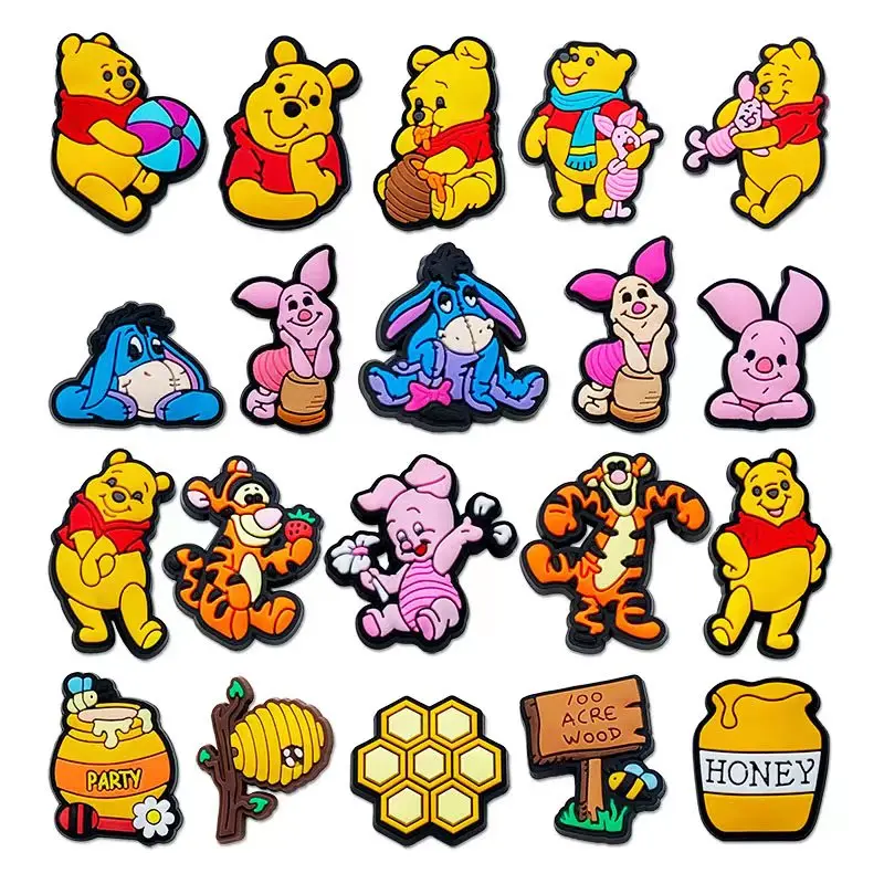 Top Trends: 20pcs / set Cartoon Pooh Bear Series Croc Shoe Charms Shoe Buckle Decoration Gifts Sandals Accessories Shoppable Styles