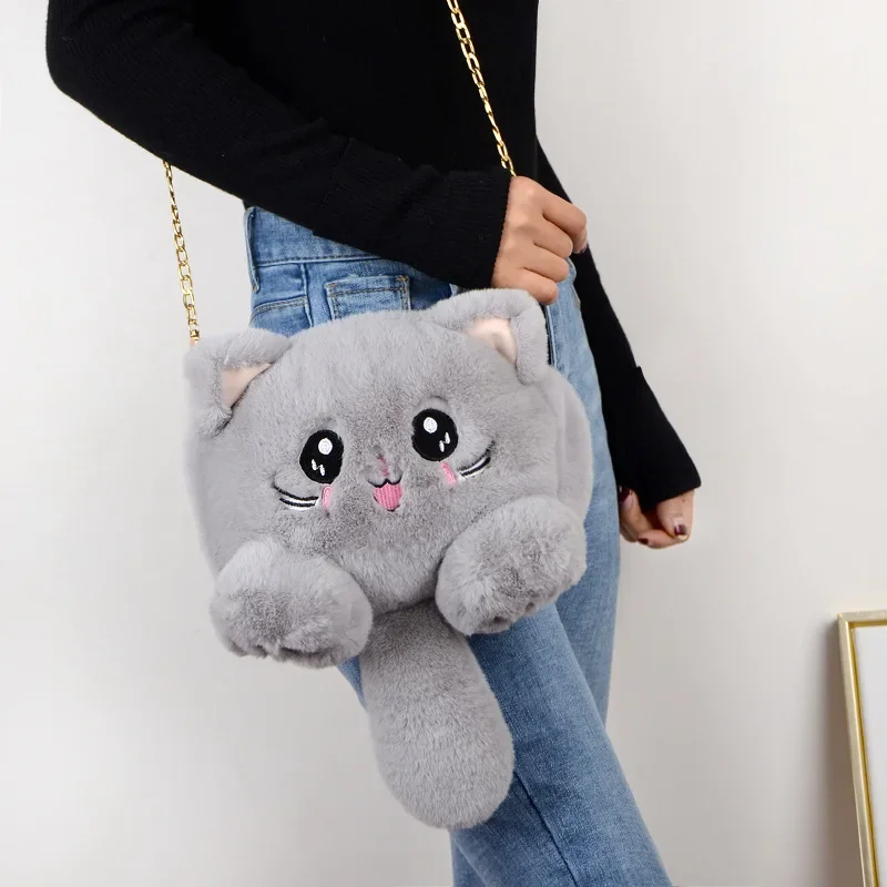 Top Trends: 2023 New Plush Cat HandBag Fashion Cute Faux Fur Women&#039;s Shoulder Bag Cartoon Cat Gift Chain Children&#039;s Zero Wallet Cartoon Bags Shoppable Styles