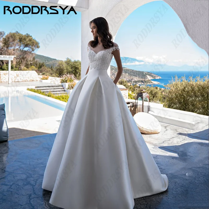 Top Trends: RODDRSYA Princess Wedding Dress For Women Elegant Scoop-Neck Bride Party Romantic Satin A-line Insertable Pocket Vestido Noiva Shoppable Styles