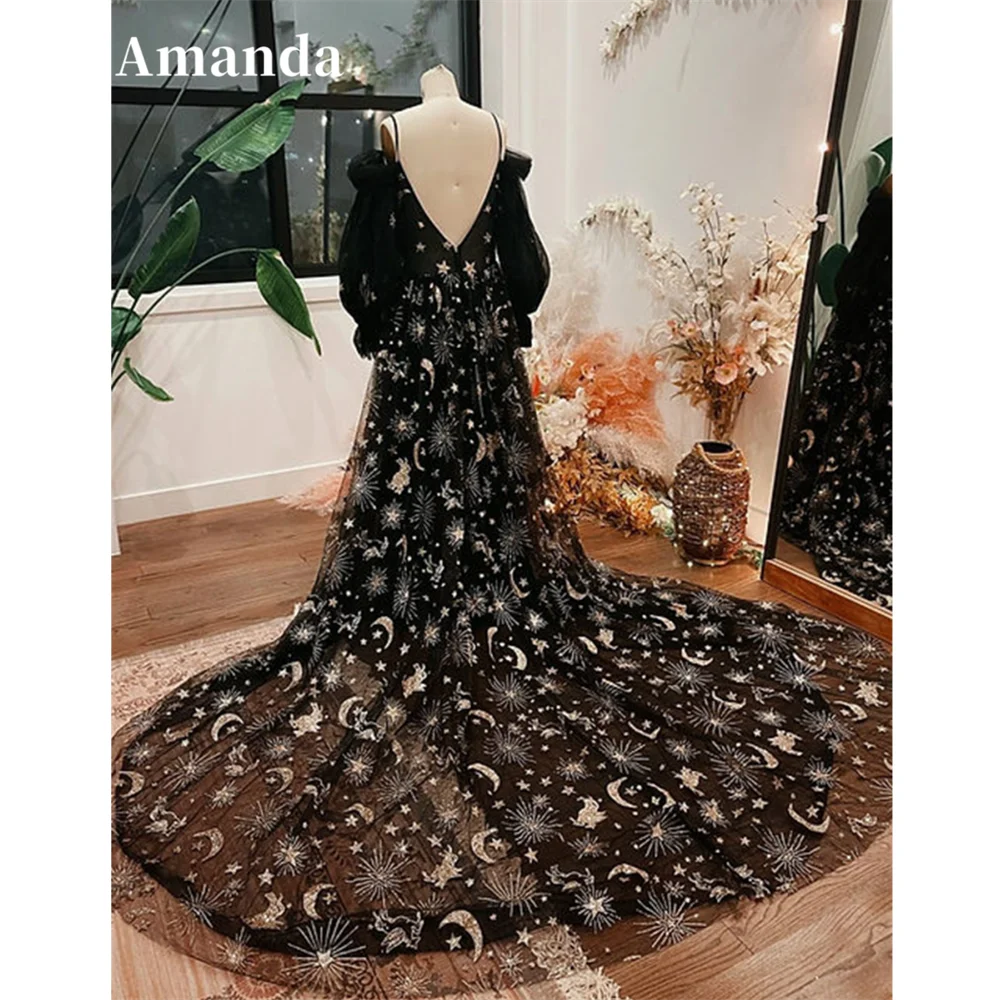 Top Trends: Amanda Star Embroid Evening Dress Sexy Puffy Sleeve Prom Dress 2023 Sweet A-line Party Dress Sweep Train فساتين مناسبة رسمية Shoppable Styles