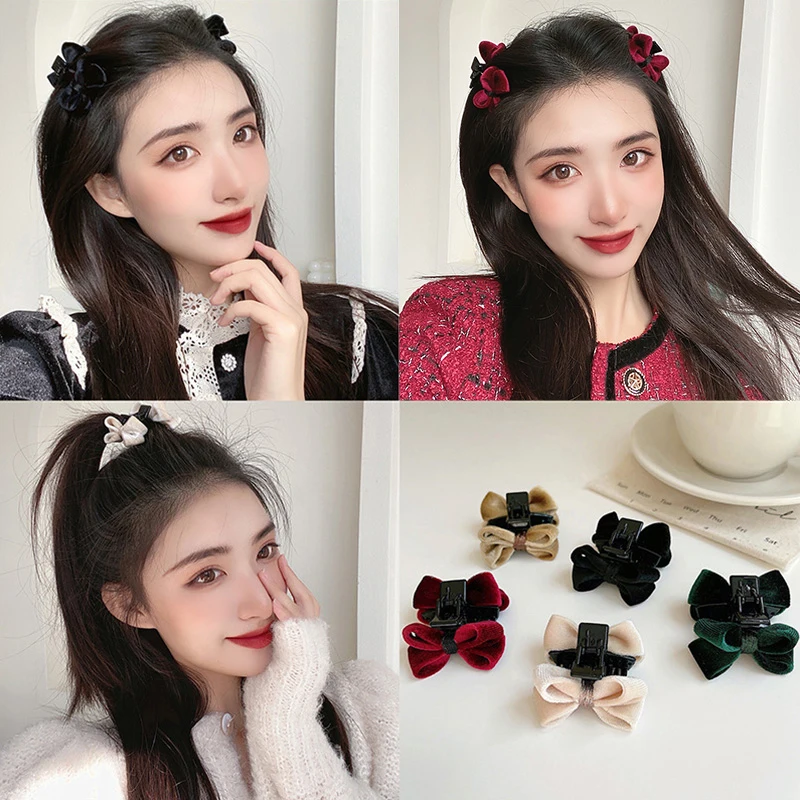 Top Trends: Sweet Girls Bowknot Mini Hair Claws Forehead Bangs Hairpin Velour Side Clip Bow Small Hair Clips Hair Claw DIY Hair Accessories Shoppable Styles