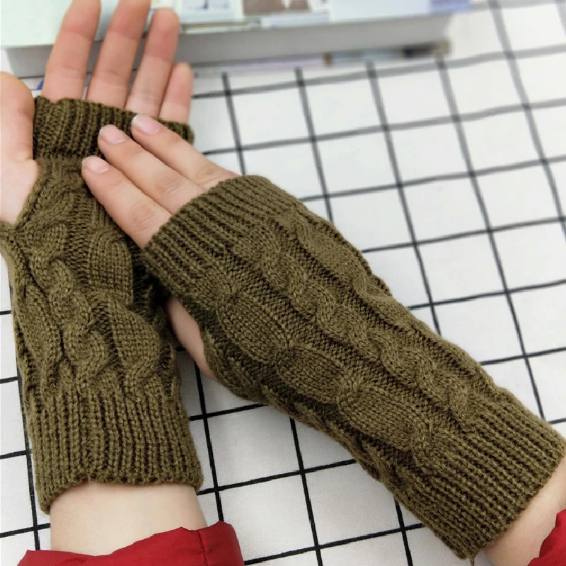 Top Trends: Twist Pattern Women Short Arm Sleeve Mittens Women Faux Wool Mitten Warm Fingerless Glove Arm Crochet Knitting Winter Gloves Shoppable Styles