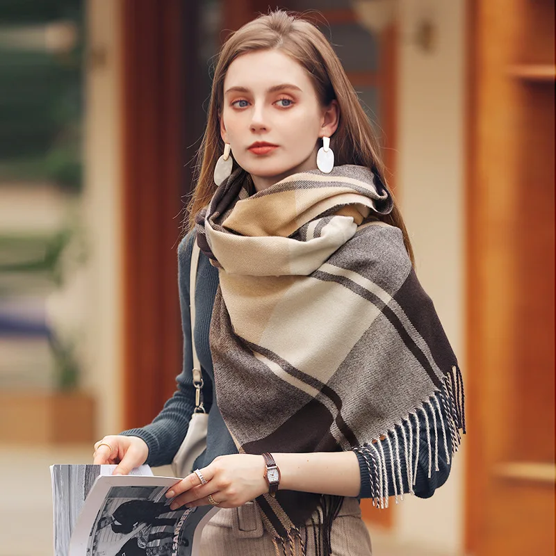 Top Trends: ELAIFRUIHAO Luxury Brand 185X65cm Plaid Imitation Cashmere Scarf 2023 New Winter Scarf Women&#039;s Shawl Thickened Warm Tassel Neck Shoppable Styles