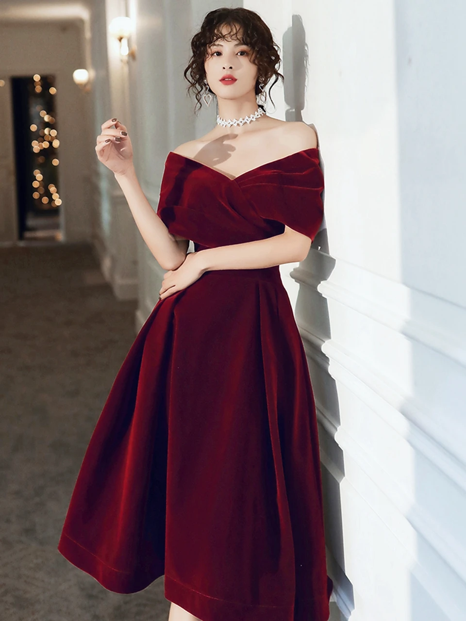 Top Trends: Short Evening Dresses 2023 Women Formal Party Night Off Shoulder Prom Dresses Velvet Vestidos De Gala Burgundy Graduation Gowns Shoppable Styles