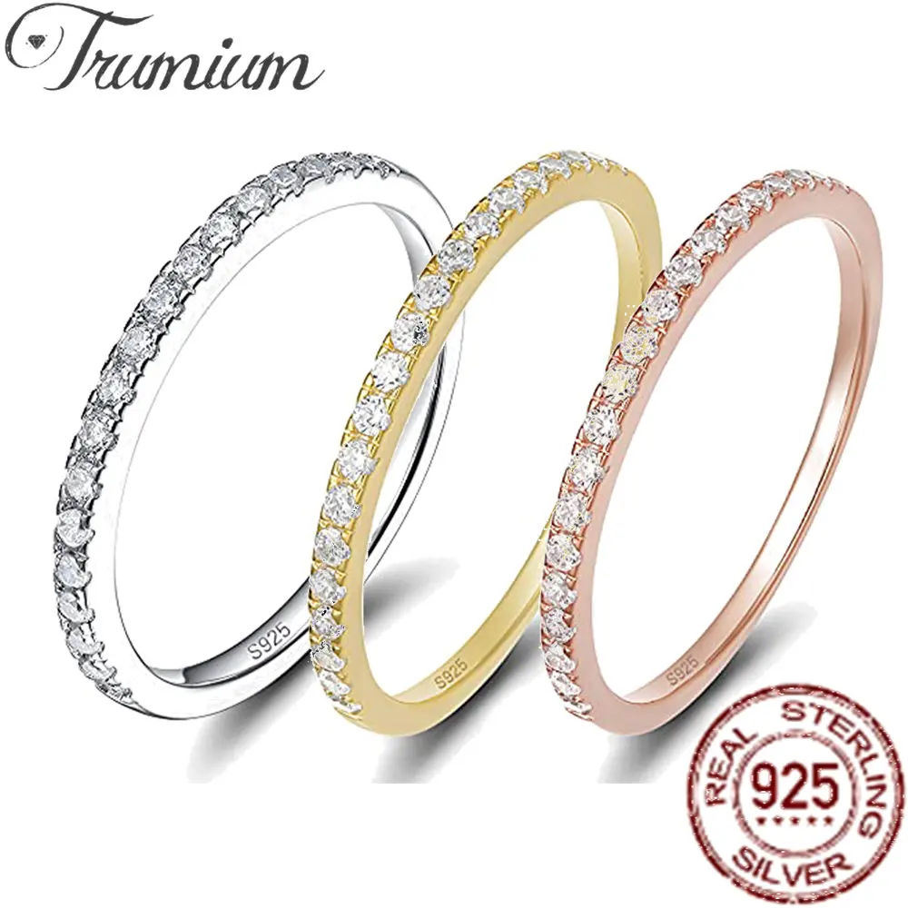 Top Trends: Trumium 2mm 925 Sterling Silver Rings For Women Zircon Inlaid Half Eternity Stacktable Ring Fine Jewelry For Wedding Anniversary Shoppable Styles