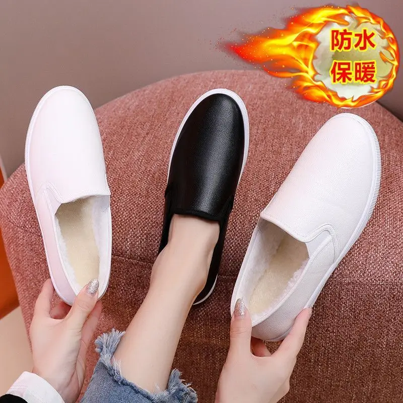 Top Trends: Leather Ladies White Flats Ballet Shoes Women Fashion Round Comfy Wide Toe Loafers Female Shoes Hospital Nurse Shoes Shoppable Styles