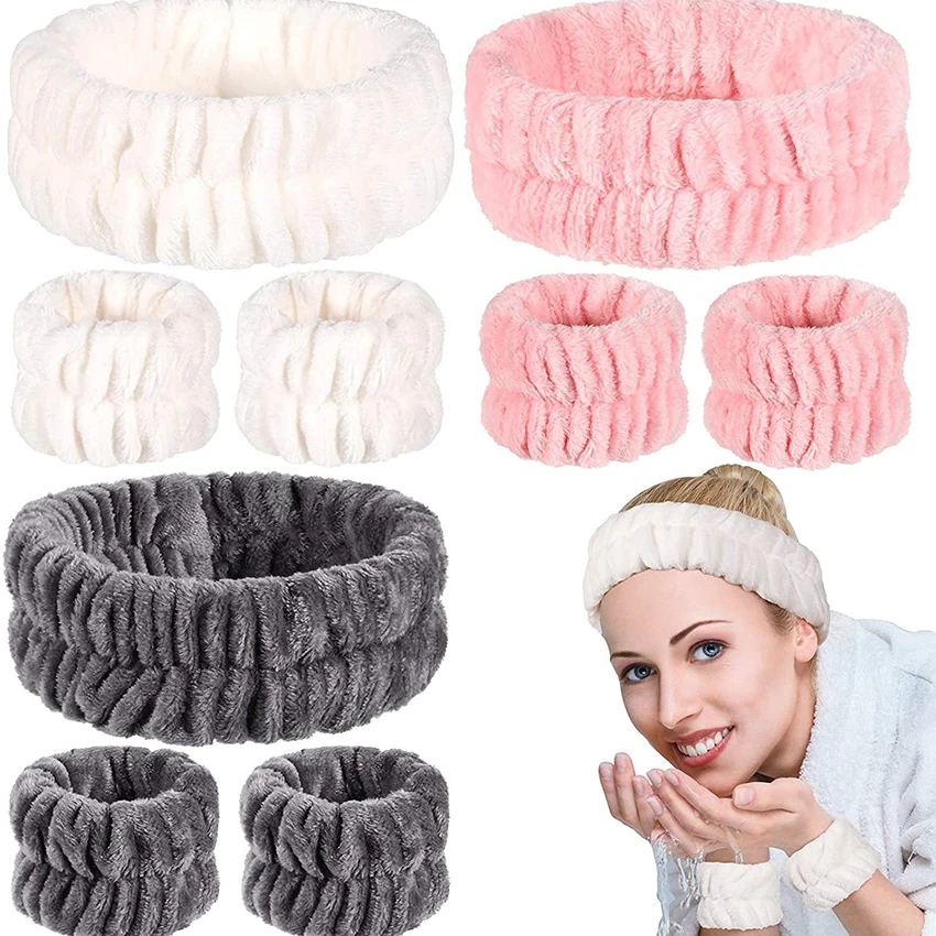 Top Trends: 2Pcs / Set Coral Fleece Face Wash Headband Absorbent Wrist Band Headband Bandana Makeup Styling Tools Women Hair Accessory Tiaras Shoppable Styles