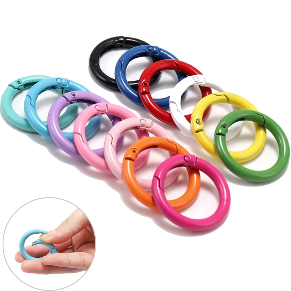 Top Trends: 5Pcs / Lot 21 Colors Metal O Ring Spring Clasp Openable Round Carabiner Keychain Clips Hook Dog Chain DIY Jewelry Buckle Connector Shoppable Styles