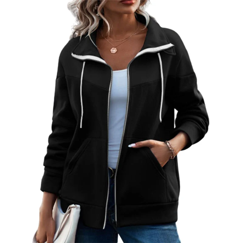 Top Trends: Autumn Winter Thickened Warm Sweatshirt Women Lapel Drawstring Color Contrast Pocket Hoodie Female Zipper Cardigan Outerwear 5XL Shoppable Styles