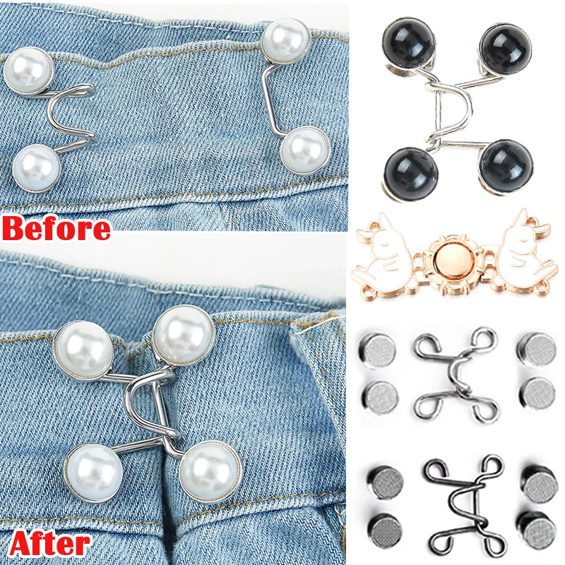 Top Trends: Pearl Rhinestone Jeans Button Pins Pants Snap Fastener Adjustable Tightener Waist Buckle DIY Clothing Jeans Sewing-free Buttons Shoppable Styles - Image 3