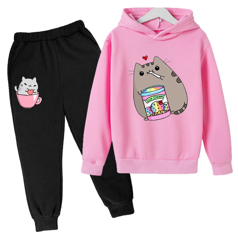 Top Trends: Cute Nutella Cat Cartoon Print Hoodie Kids Clothes Funny Sweatshirt For Girls / boys Harajuku Kawaii Winter Children Clothing Sets Shoppable Styles