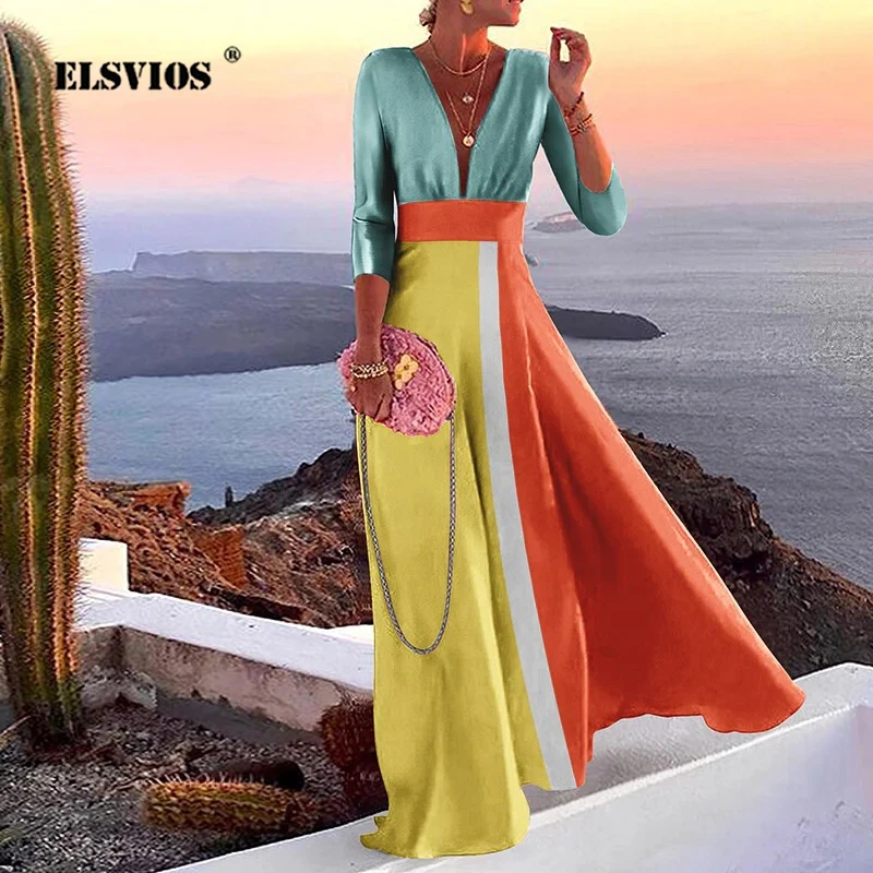 Top Trends: Sexy Deep V-neck Slim Dress Lady New Fashion Elegant Printed Beach Long Dress 2023 Spring Summer For Women Party Dresses Vestido Shoppable Styles