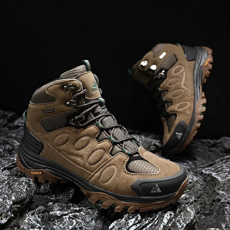 Top Trends: HIKEUP High-Top Men Hiking Boot Winter Outdoor Shoes Lace-Up Non-slip Outdoor Sports Casual Trekking Boots Man Waterproof Suede Shoppable Styles