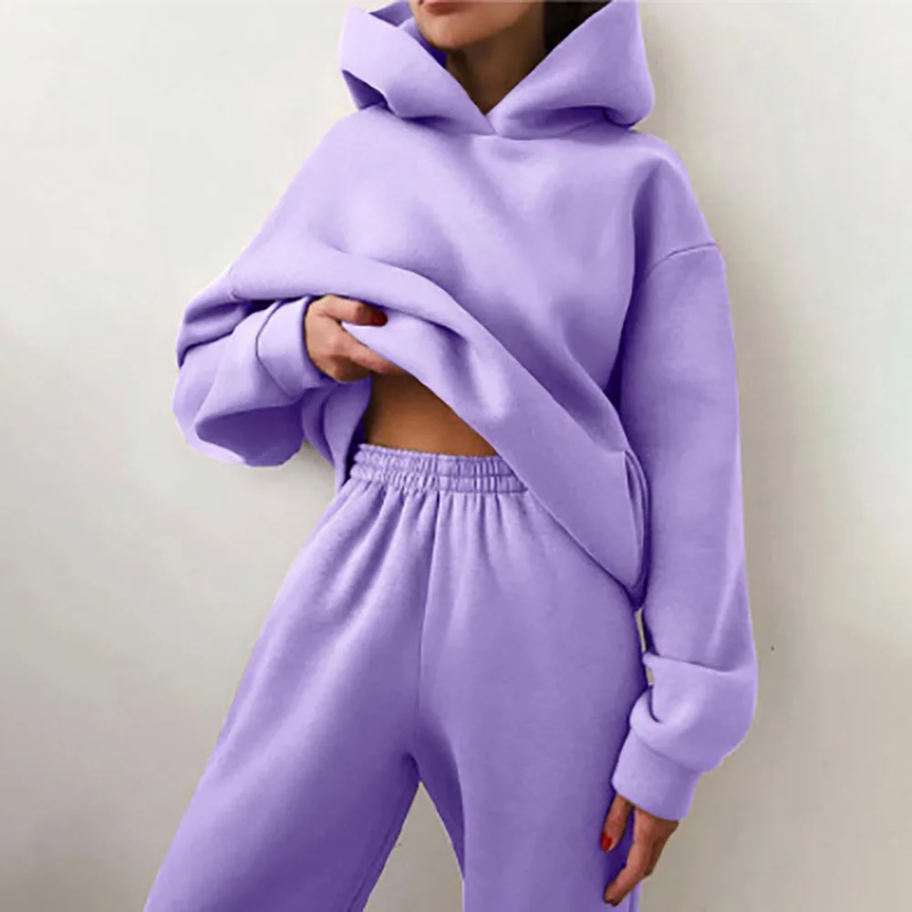 Top Trends: Autumn Women&#039;s Tracksuit Two Piece Sets Casual Solid Long Sleeve Hooded Sports Suit Warm Hoodie Sweatshirts Long Pant Shoppable Styles