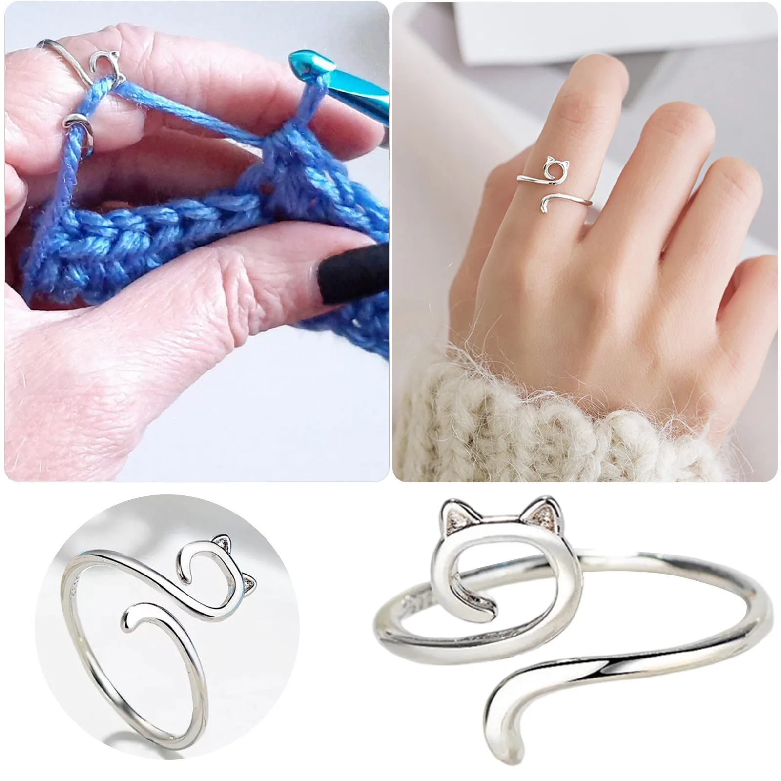 Top Trends: Yarn Ring Cat Kitty Ears Adjustable Size Crochet Ring Beginner Knitting Crocheting Gift Crochet Tension Regulator Tool Finger Shoppable Styles