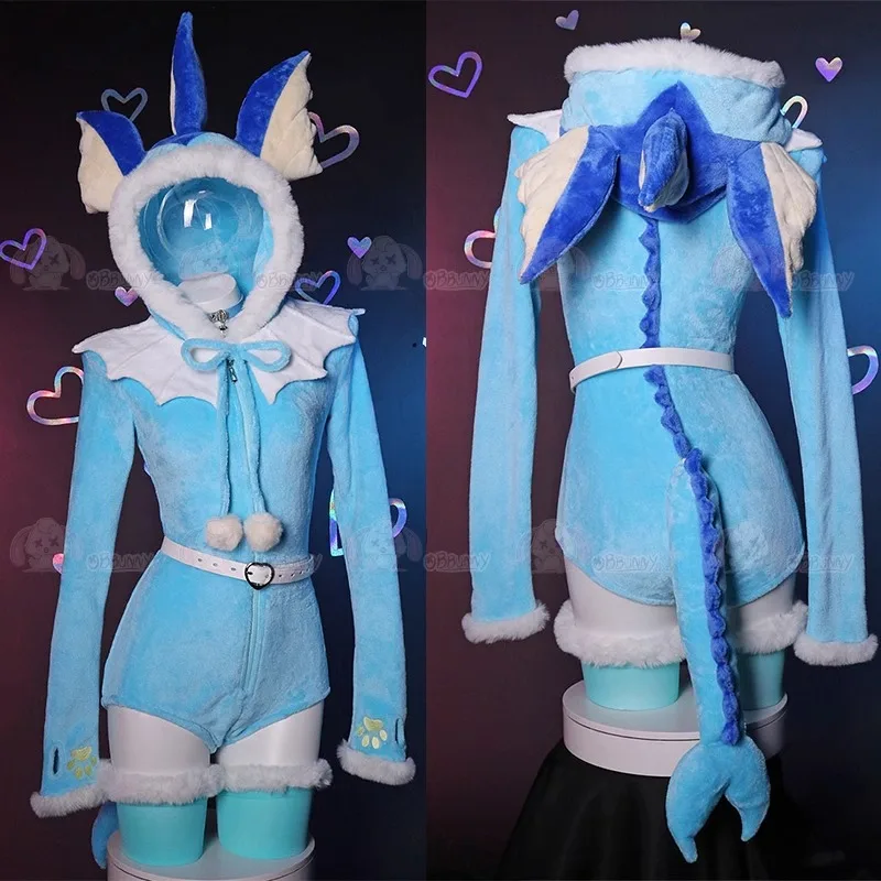 Top Trends: Anime Vaporeon Cosplay Costume Women Sexy Flannel Hooded Bodysuit Tail Socks Suit Bunny Girl Kawaii Plush Pajamas Cute Jumpsuit Shoppable Styles