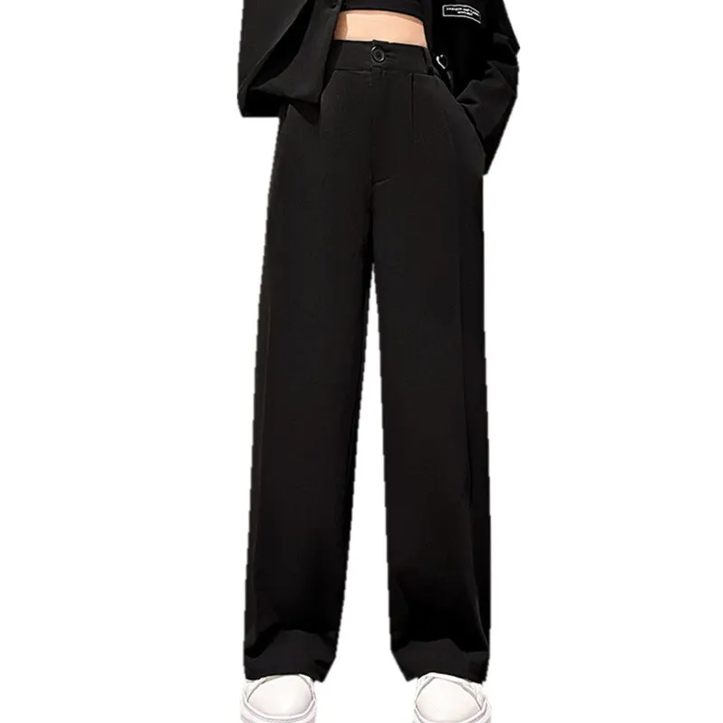 Top Trends: Teen Girls Black Blazer Pants Four Seasons Hot Sales High Waist Cotton Long Trousers Korean Fashion Wide Leg Pants Child Clothes Shoppable Styles