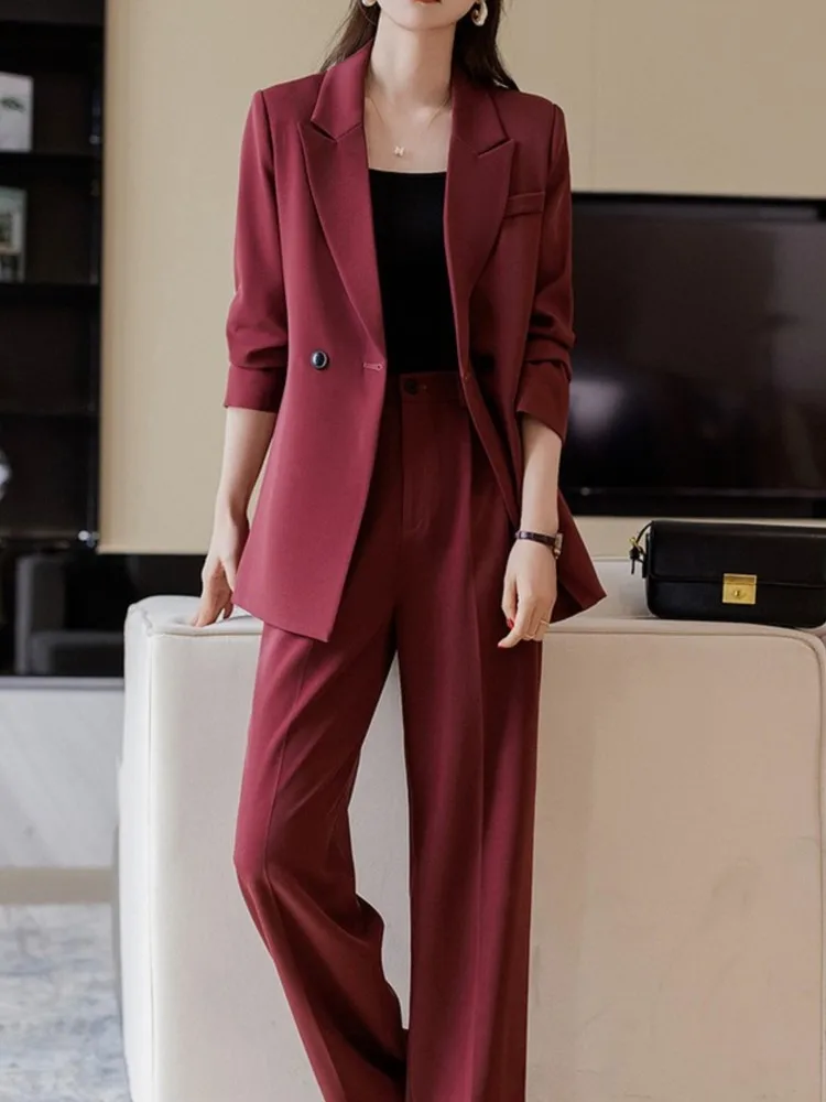 Top Trends: Korean Fashion Elegant Solid Women Blazer Pantsuit Casual Vintage Chic Suit Jackets Straight Pants 2 Pieces Set Female Outfits Shoppable Styles