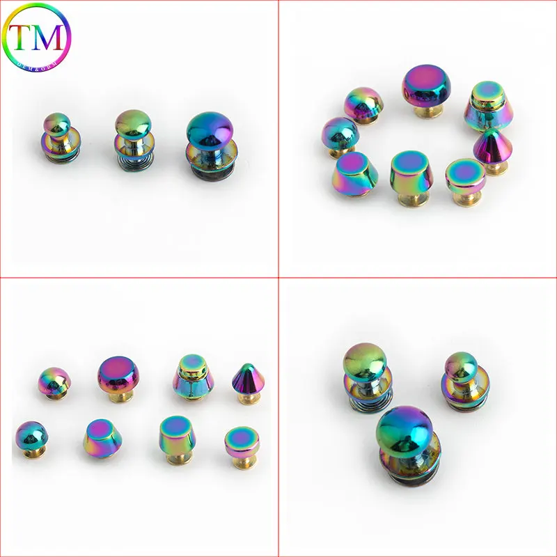 Top Trends: 6mm 8mm 10mm 13mm Rainbow Double Cap Rivets Stud Round Nail Spike Round Head Screw Back Rivets For Diy Handbag Craft Accessories Shoppable Styles