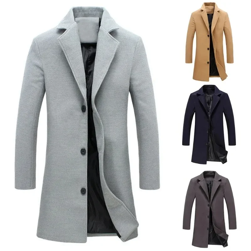 Top Trends: Autumn Winter Fashion Men's Woolen Coats Solid Color Single Breasted Lapel Long Coat Jacket Casual Overcoat Plus Size 9 Colors Shoppable Styles