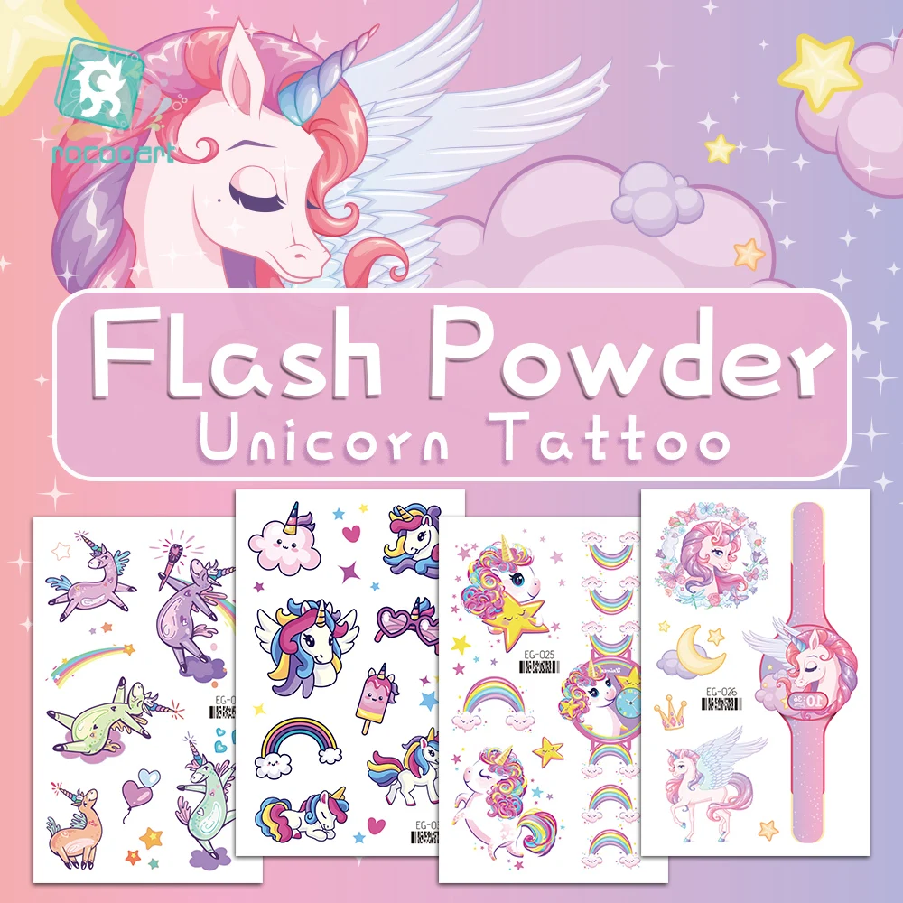 Top Trends: Cartoon Unicorn Flash Tattoo Kids Watch Fake Tattoo Waterproof Temporary Tattoo Stickers For Children Gift Party Body Art Tattoo Shoppable Styles