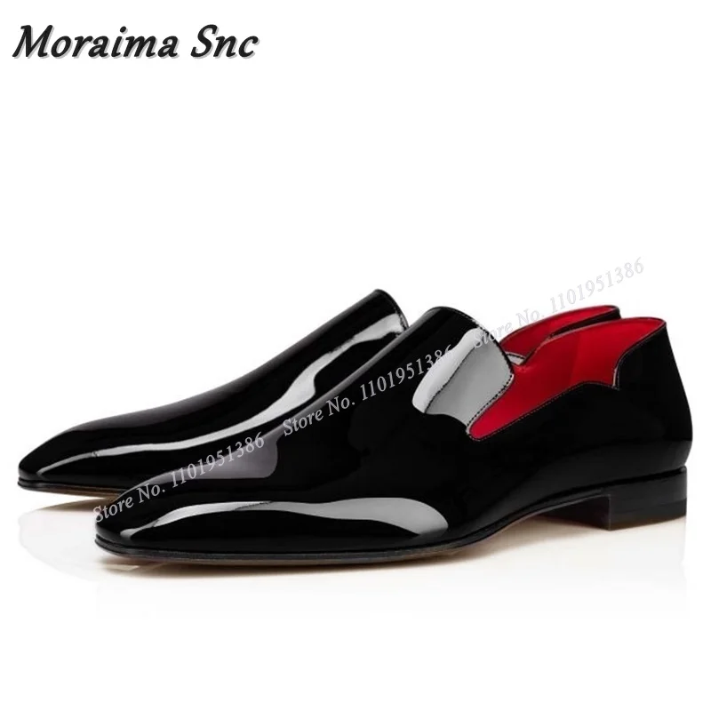 Top Trends: Moraima Snc Black Concise Style Men Shoes Patent Leather Men's Dress Shoes Soft Slip On New Party Shoes Big Size 47 Sprig Autumn Shoppable Styles