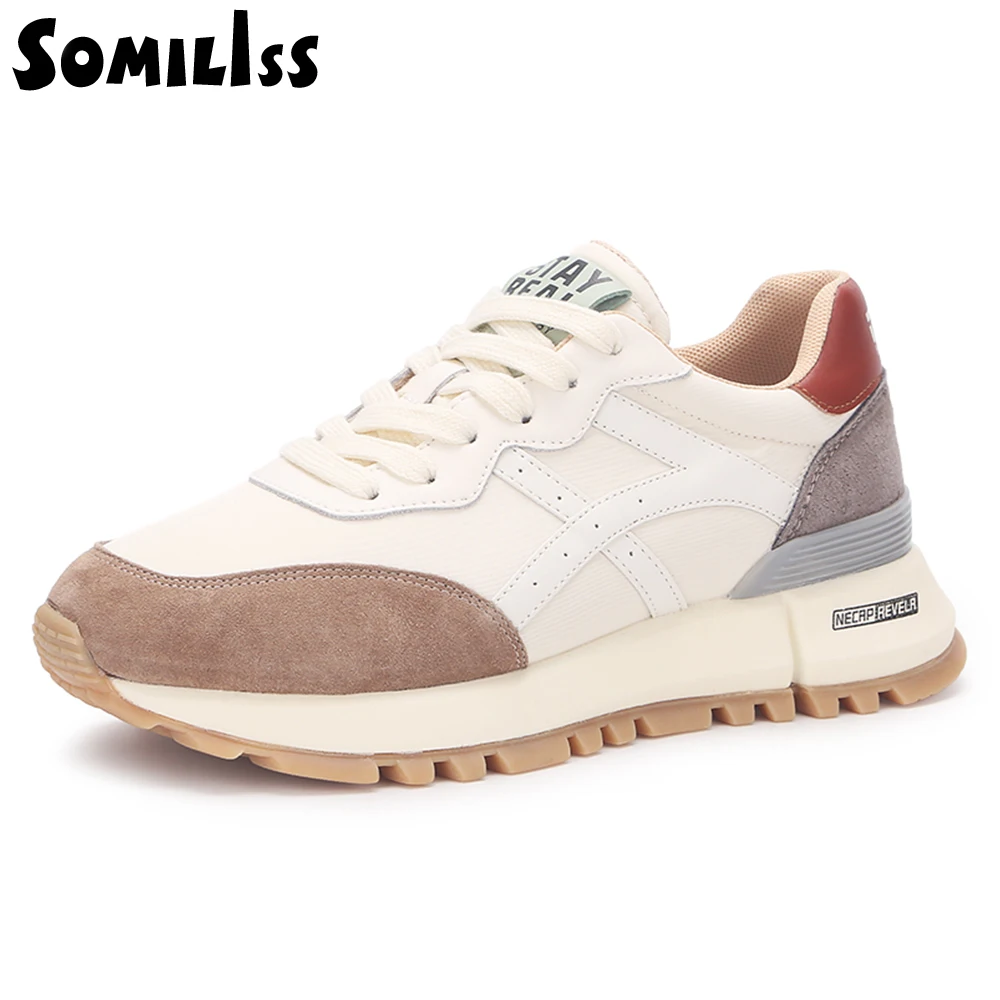 Top Trends: SOMILISS Women Platform Sneakers Genuine Leather Lycra Suede Patchwork Breathable Fashion Ladies Casual Sneakers Running Shoes Shoppable Styles