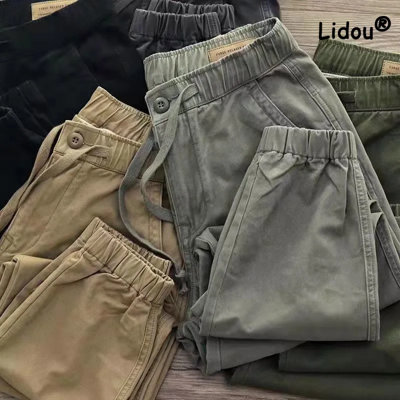 Top Trends: Handsome Fashion Solid Color Waist Drawcord Men's Cargo Pants New Classic Youth Leggings All-match Male Comfortable Trousers Shoppable Styles