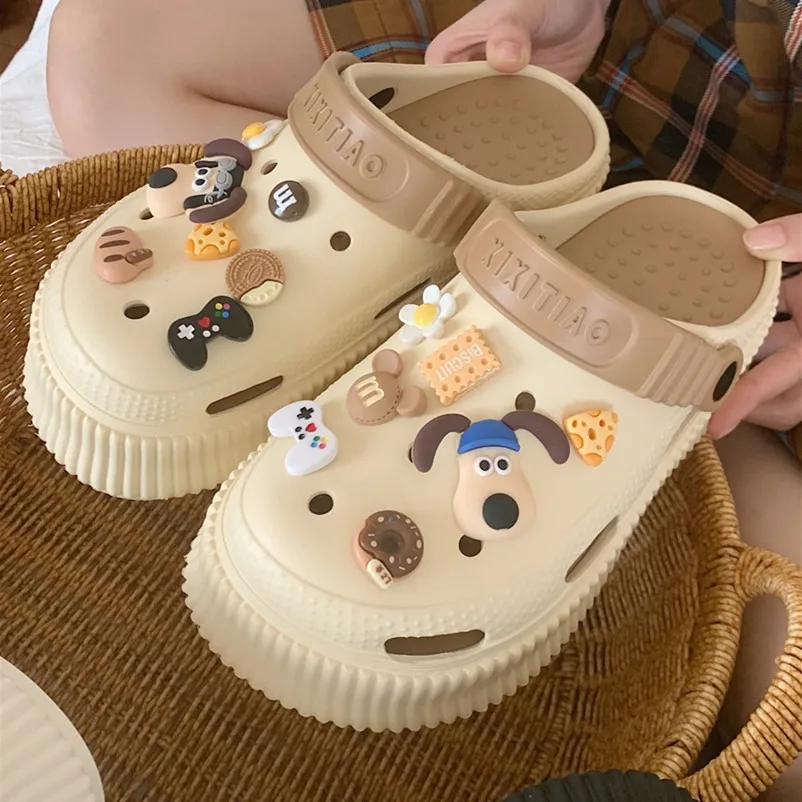 Top Trends: Cute Cartoon Dog Hole DIY Garden Shoes Women Wear EVA Thick Sole Slipper Man Beach Shoes In Summer Sandals For Couples Shoppable Styles