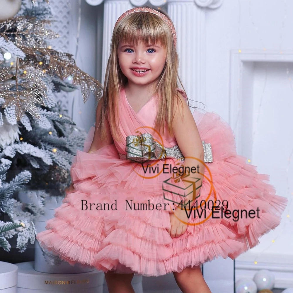 Top Trends: Pink Christmas Gowns With Tulle Tiered Sleeveless Flower Girls Dresses Knee Length Tutu 2023 Summer New Wedding Party Dresses Shoppable Styles