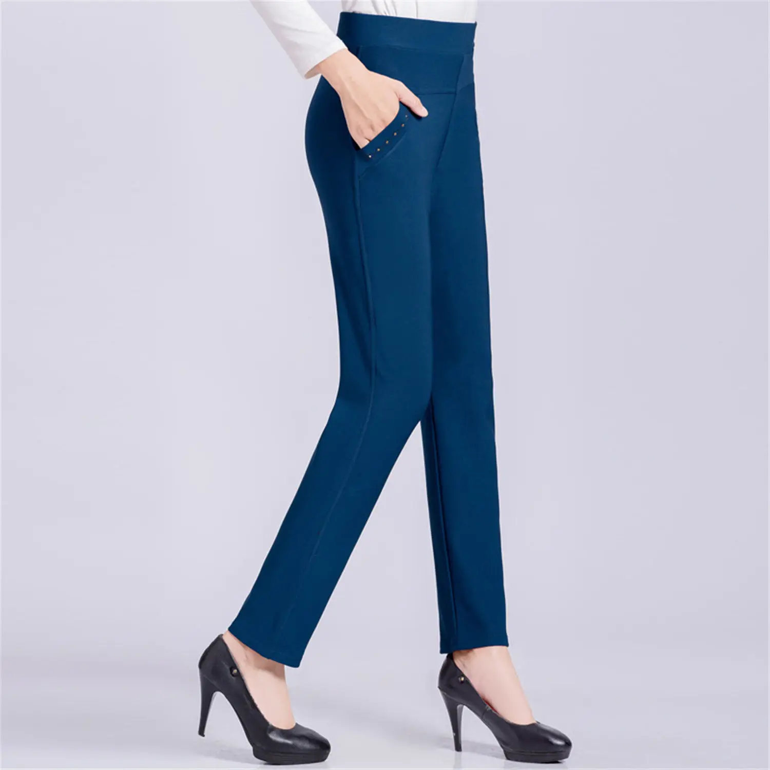 Top Trends: Office Lady Korean Fashion 5XL Slim Pencil Pants High Waist Elastic Spring Autumn Solid All-match Casual Woman Straight Trousers Shoppable Styles