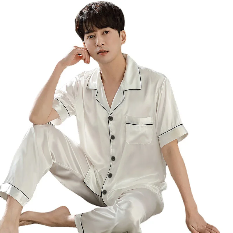 Top Trends: Men Pajama Sets Silk Satin Pijama Turn-down Collar Sleepwear Long Sleeve Spring Nightwear Male 2 Pieces Sets Homewear Shoppable Styles - Image 6