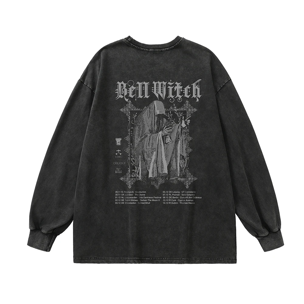 Top Trends: Oversize Gothic Witch Print Retro Unisex Thin Sweatshirts T Shirts Women Men Hoodies Y2k Grunge Clothes Cotton Streetwear Tops Shoppable Styles