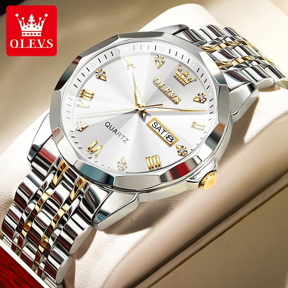 Top Trends: OLEVS Rhombus Mirror Quartz Watch For Men Stainless Steel Waterproof Luminous Date Week Mens Watches Top Brand Luxury Wristwatch Shoppable Styles - Image 3