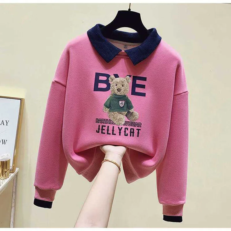 Top Trends: Fashion Lapel Printed Spliced Fake Two Pieces Sweatshirts Female Clothing 2023 Autumn Winter Casual Pullovers Korean Sweatshirts Shoppable Styles