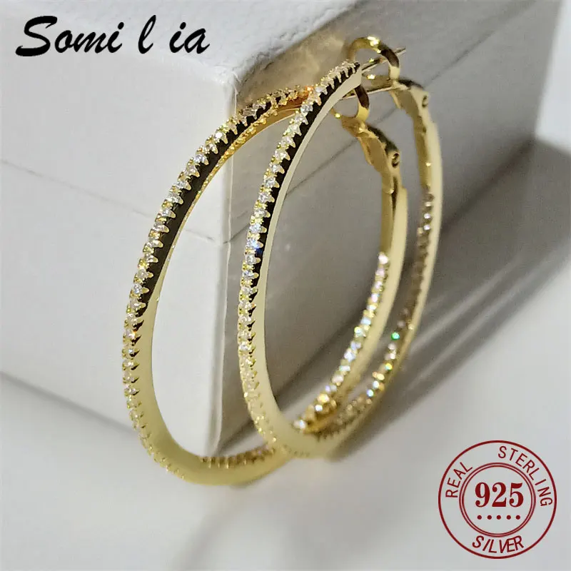 Top Trends: SOMILIA 18K Gold Plate Large Hoop Earrings 925 Sterling Silver Simple Classic Women's Earring Cерьги Kольца Jewelry For Ladys Shoppable Styles