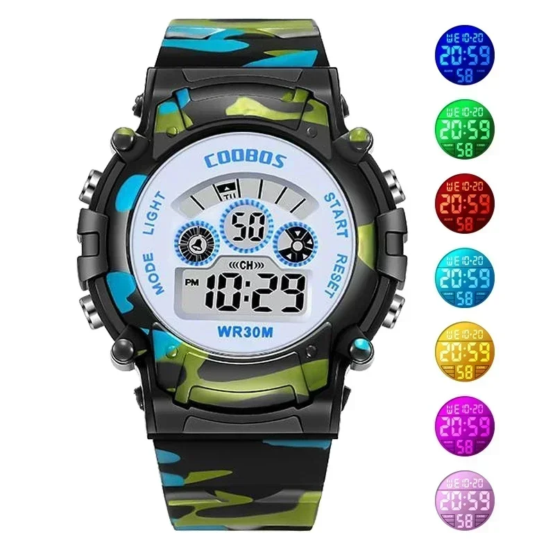 Top Trends: Luminous Camouflage Kids Watches LED Colorful Flash Digital Alarm For Boys Girls Anti-seismic Creative Children Clock Shoppable Styles - Image 2