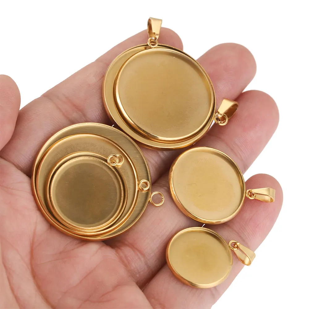 Top Trends: 10pcs Fit 6-30 Mm Stainless Steel PVD Plated Gold Blank Cabochon BaseTray Setting Bezels Pendant Charms FOR Cameo Jewelry Making Shoppable Styles