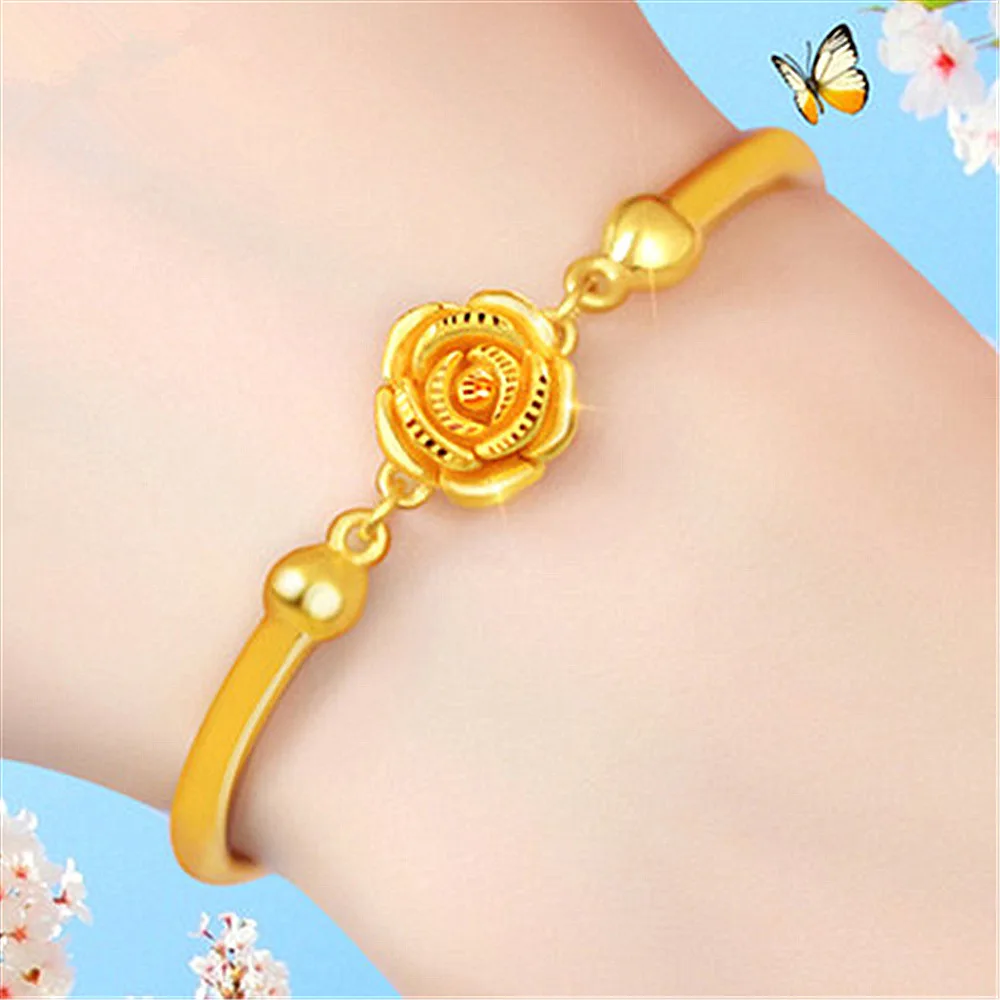 Top Trends: Real 18K Gold Rose Bracelet For Women Girlfriend Mother Engagement Birthday Mother's Day Valentine's Day Jewelry Gifts Shoppable Styles