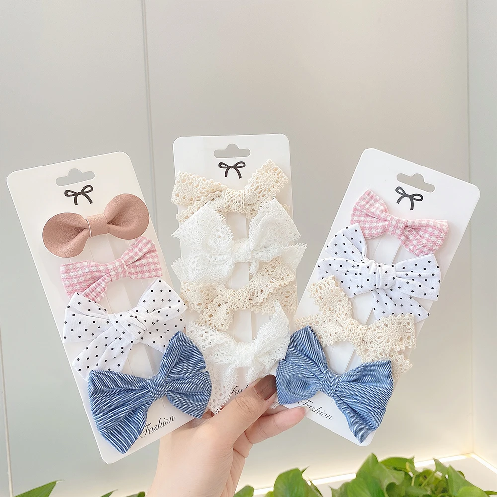 Top Trends: 4Pcs / Set Printed Bow Hair Clips For Kids Girls Bowknot Barrettes Ribbon Covered Safety Hairpins Baby Headwear Hair Accessories Shoppable Styles