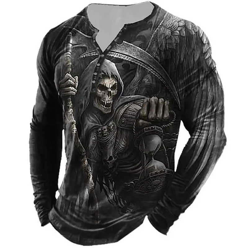 Top Trends: Vintage Men's Cotton Skull T-shirts 3D Print Skull Long Sleeve T Shirt For Men Horror Clothing Oversized Tee Top Punk Streetwear Shoppable Styles