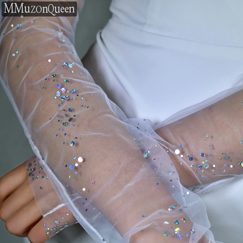 Top Trends: MZC06 Glitter Sequins Bridal Gloves White Women Fingerless Wedding Sleeves Fashion Detachable Gloves Women Accessories Shoppable Styles